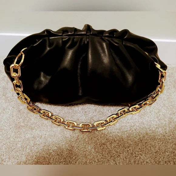 Green Old Hollywood Elegant Quilted Shoulderbag or Lrg Blk Pouch w Gold Chain - Picture 8 of 10